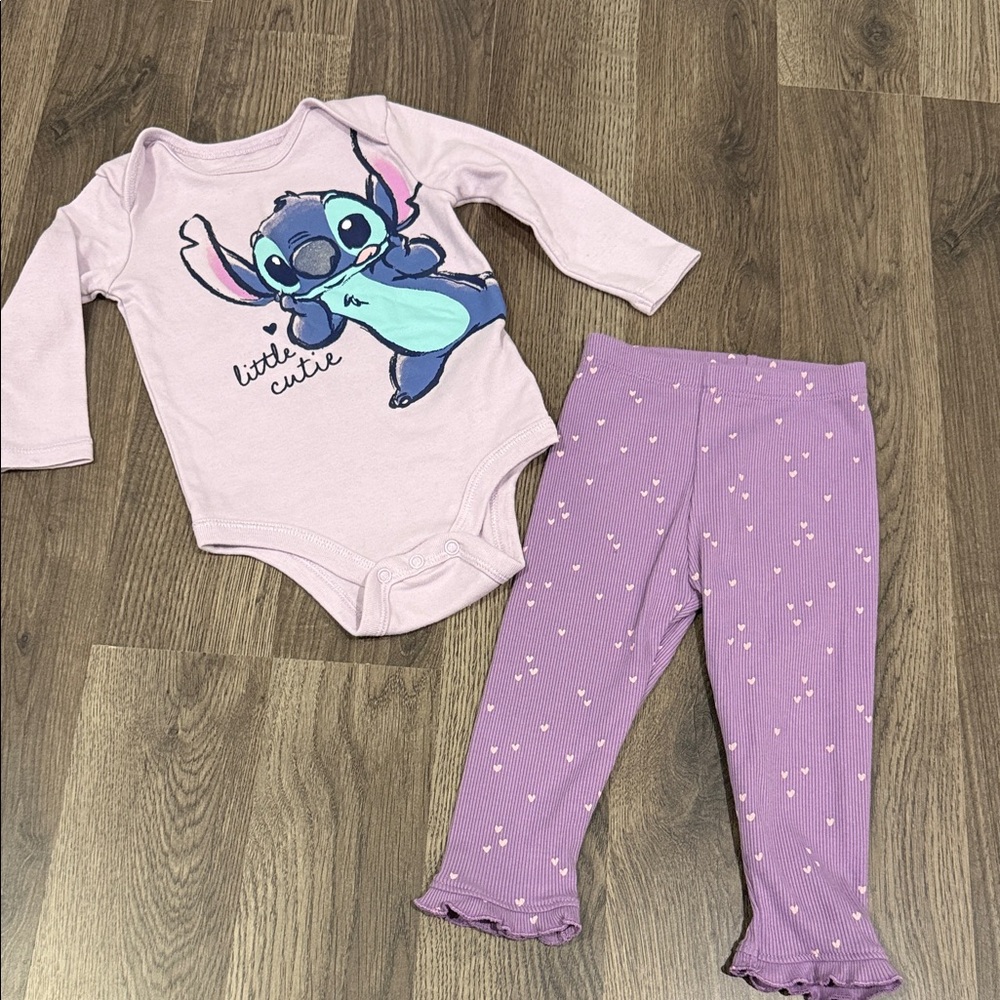 Disney Stitch Pink and Lavender Baby Bodysuit Set